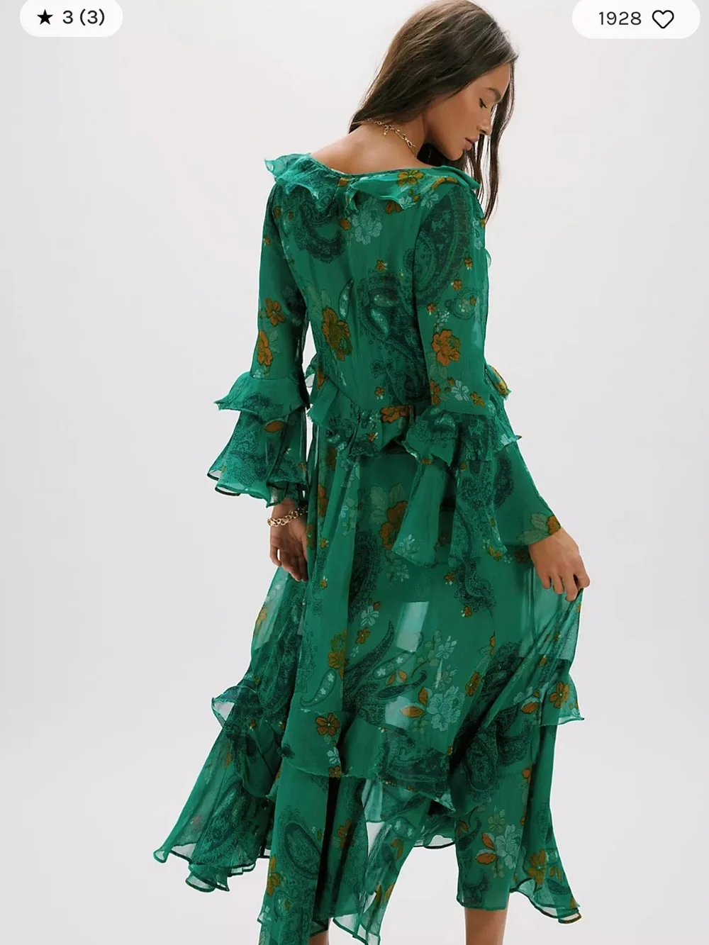 Free People Emerald Green Paisley Ruffle Maxi Dress